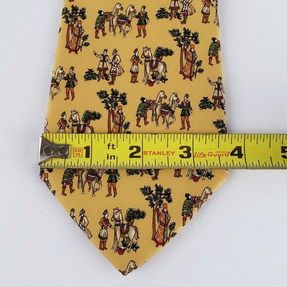 Salvatore Ferragamo Yellow Silk Mens Tie 3.75"x57".  Horse Theme - Picture 2 of 6